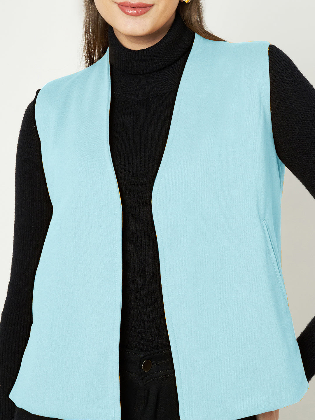 Solid Open-Front V-Neck Casual Waistcoat