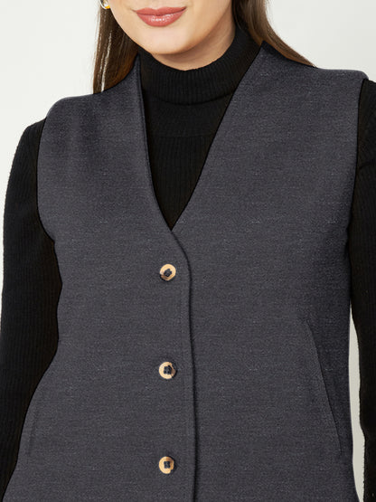 V-Neck Casual Polycotton Fleece Waistcoat with Pockets