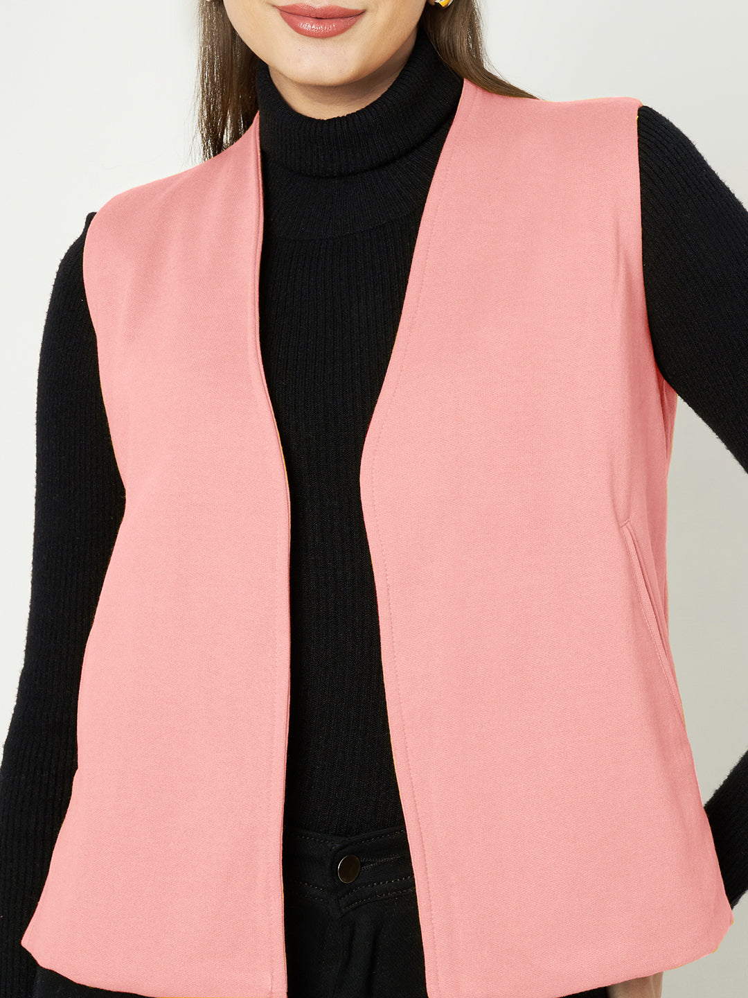 Solid Open-Front V-Neck Casual Waistcoat