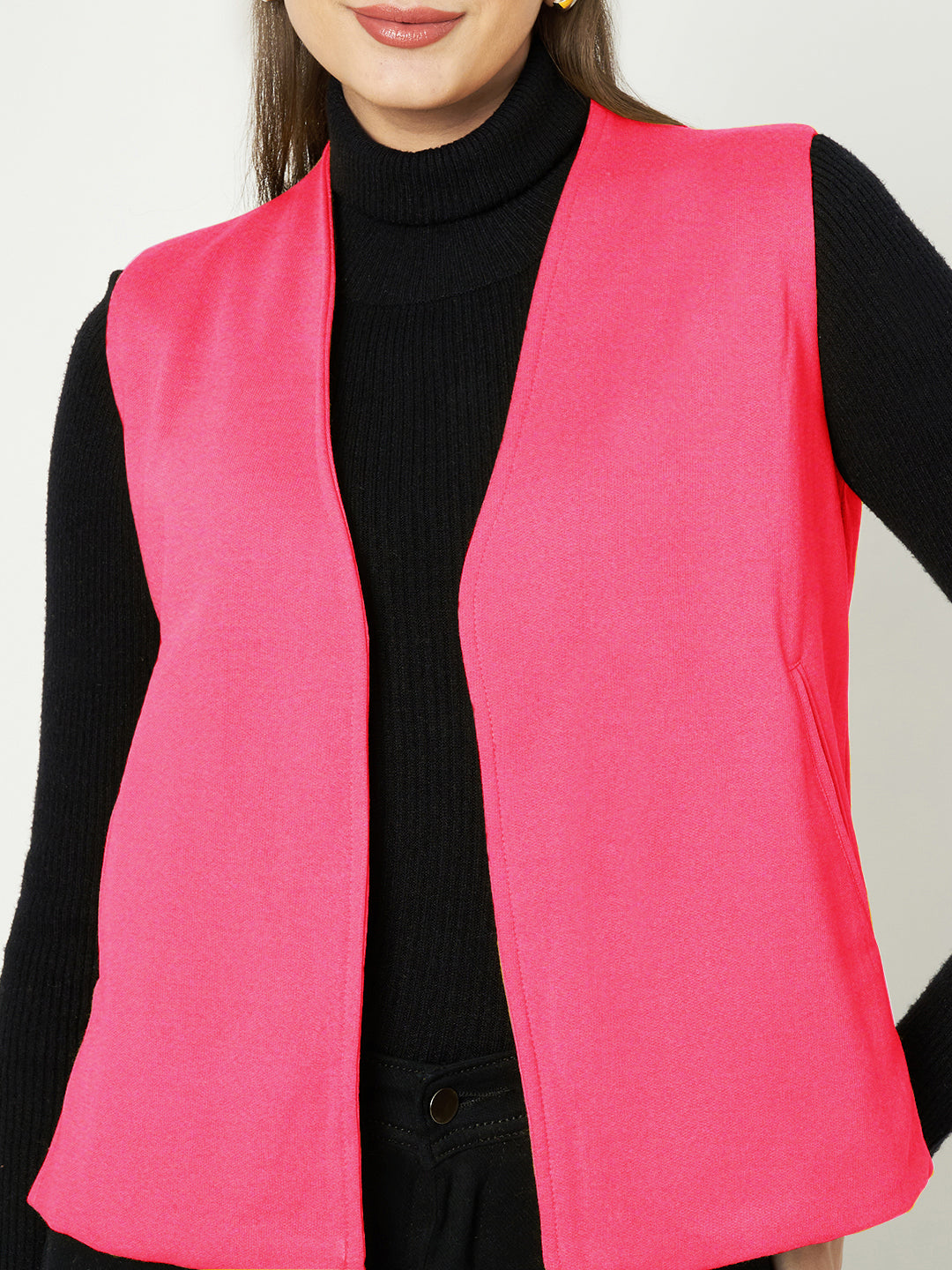 Solid Open-Front V-Neck Casual Waistcoat
