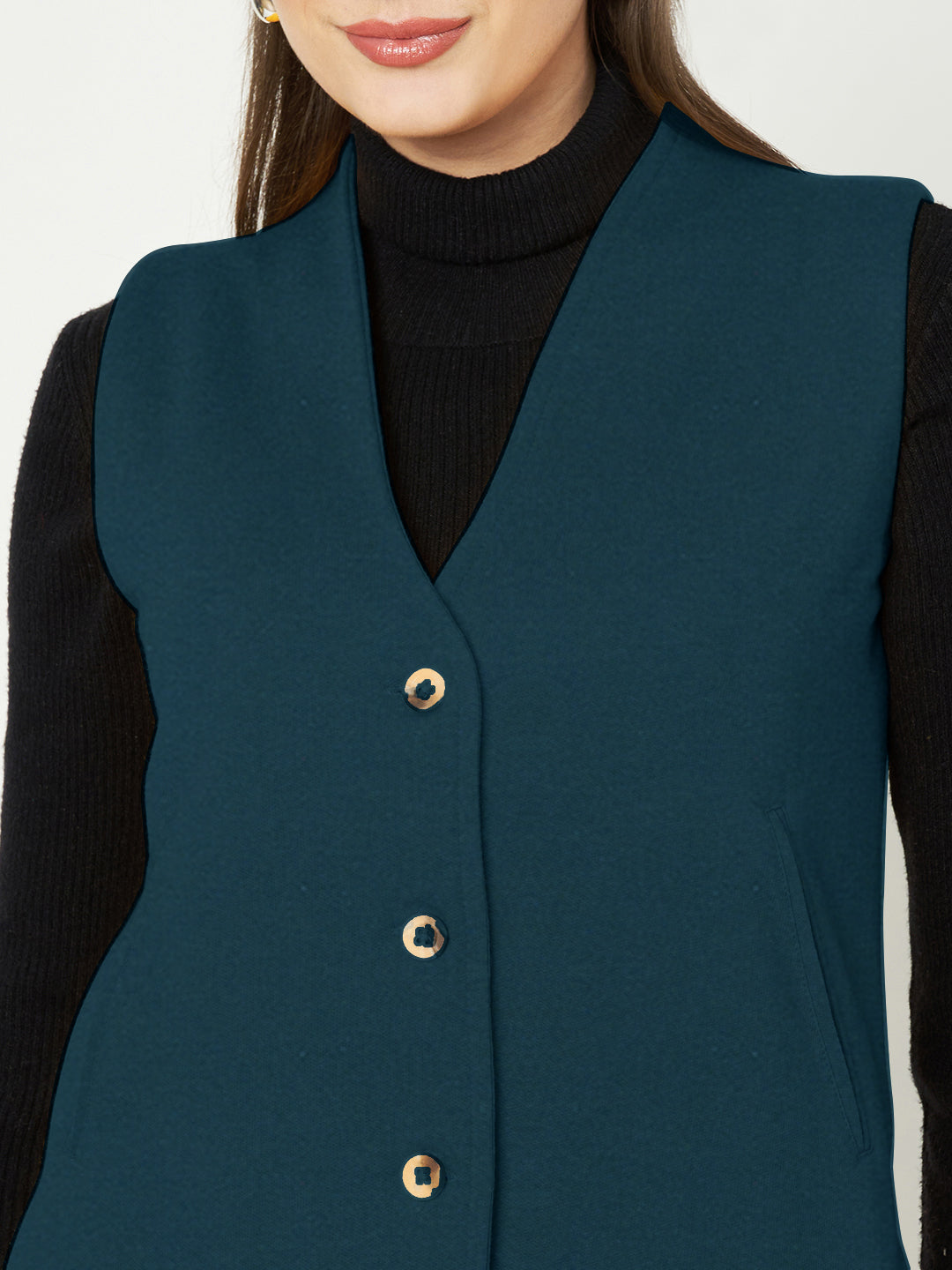 V-Neck Casual Polycotton Fleece Waistcoat with Pockets