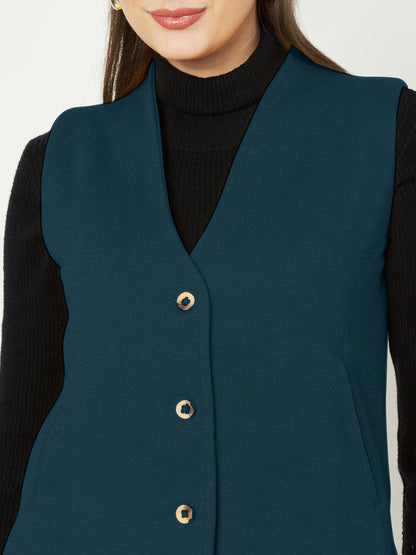 V-Neck Casual Polycotton Fleece Waistcoat with Pockets
