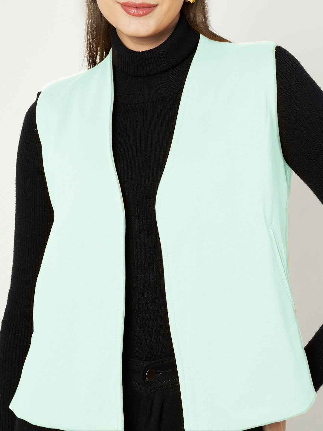 Solid Open-Front V-Neck Casual Waistcoat