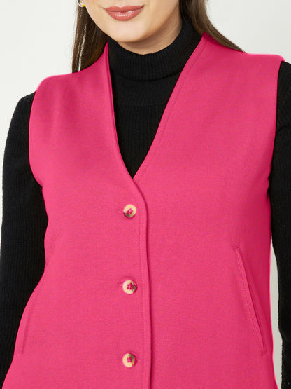 V-Neck Casual Polycotton Fleece Waistcoat with Pockets