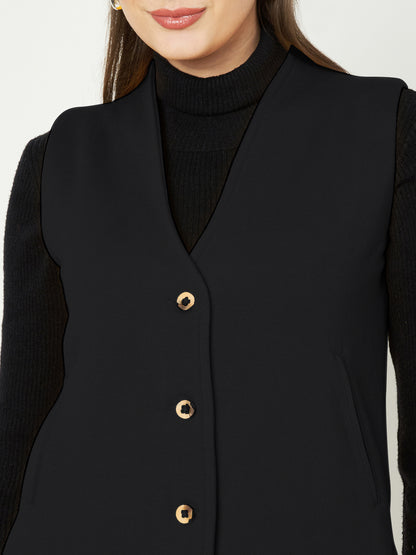 V-Neck Casual Polycotton Fleece Waistcoat with Pockets