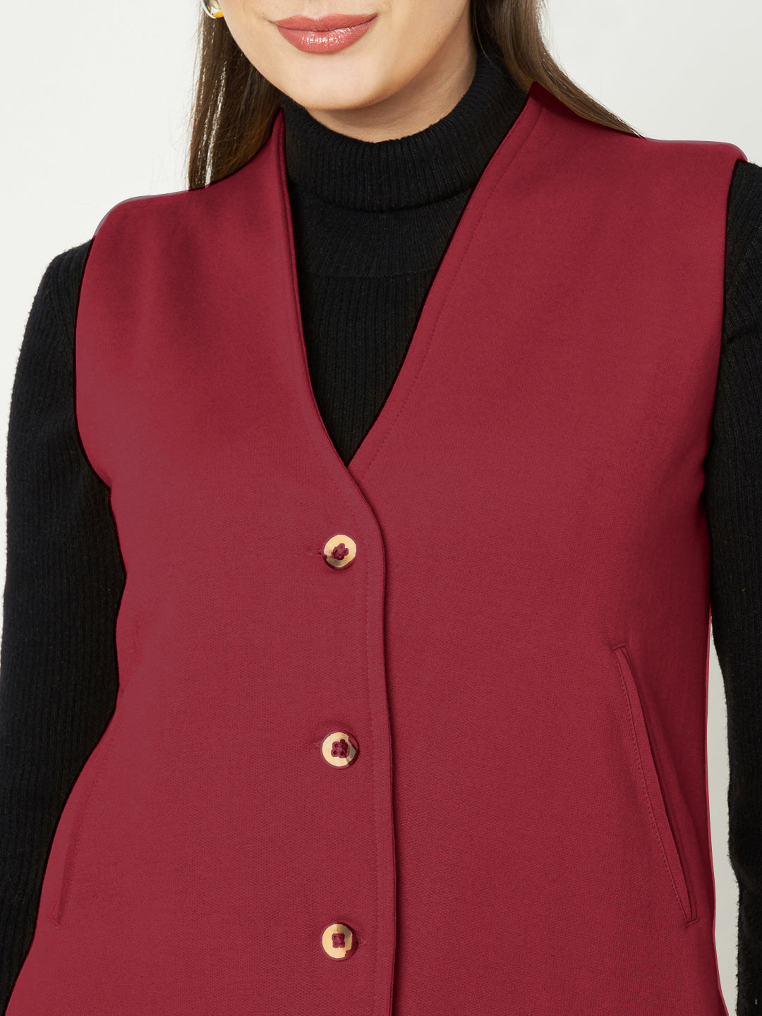 V-Neck Casual Polycotton Fleece Waistcoat with Pockets