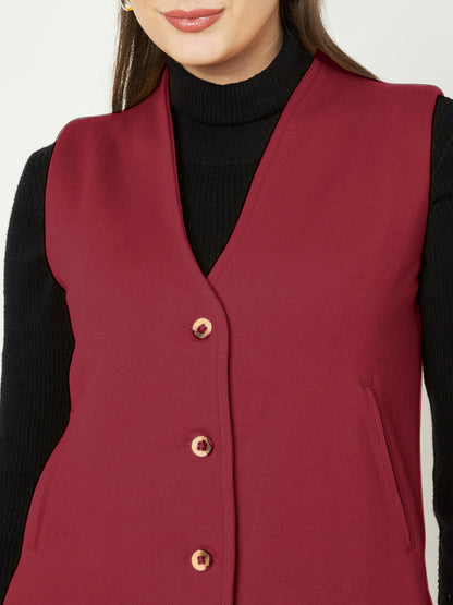 V-Neck Casual Polycotton Fleece Waistcoat with Pockets