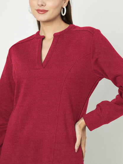 A-Line Dress with V-Neck Split Mandarin Collar