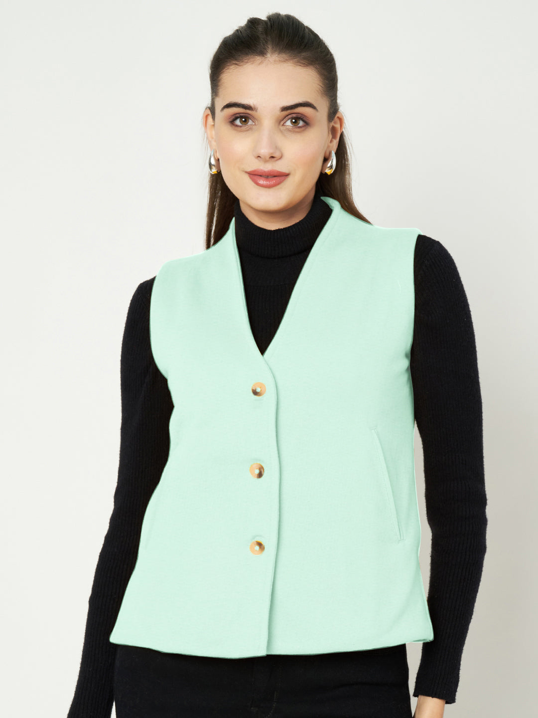 V-Neck Casual Polycotton Fleece Waistcoat with Pockets