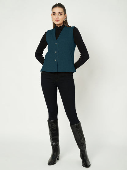 V-Neck Casual Polycotton Fleece Waistcoat with Pockets