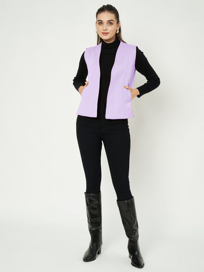 Solid Open-Front V-Neck Casual Waistcoat