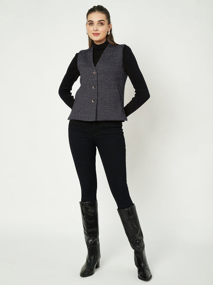 V-Neck Casual Polycotton Fleece Waistcoat with Pockets