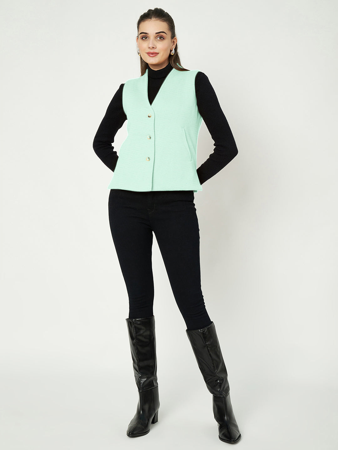 V-Neck Casual Polycotton Fleece Waistcoat with Pockets