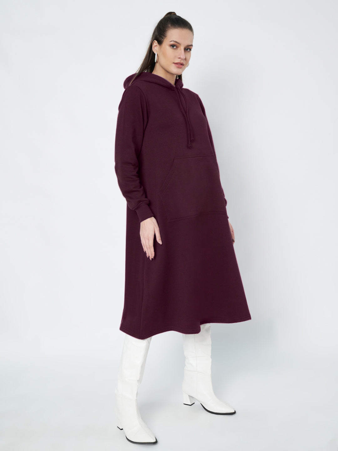 Hooded A-Line Midi Dress
