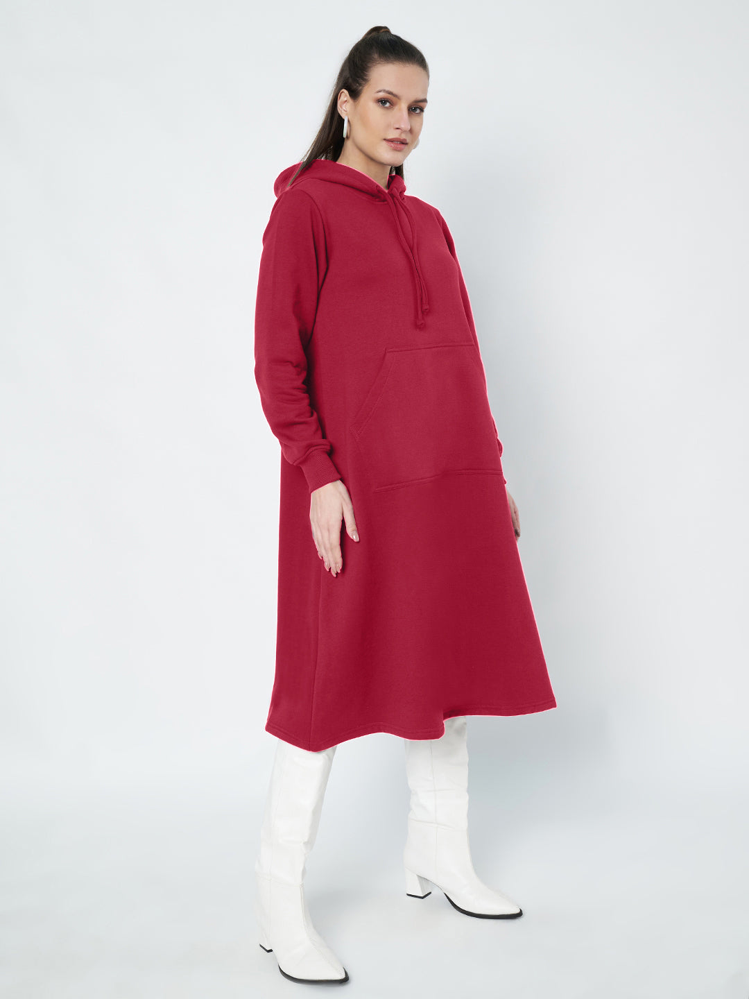 Hooded A-Line Midi Dress