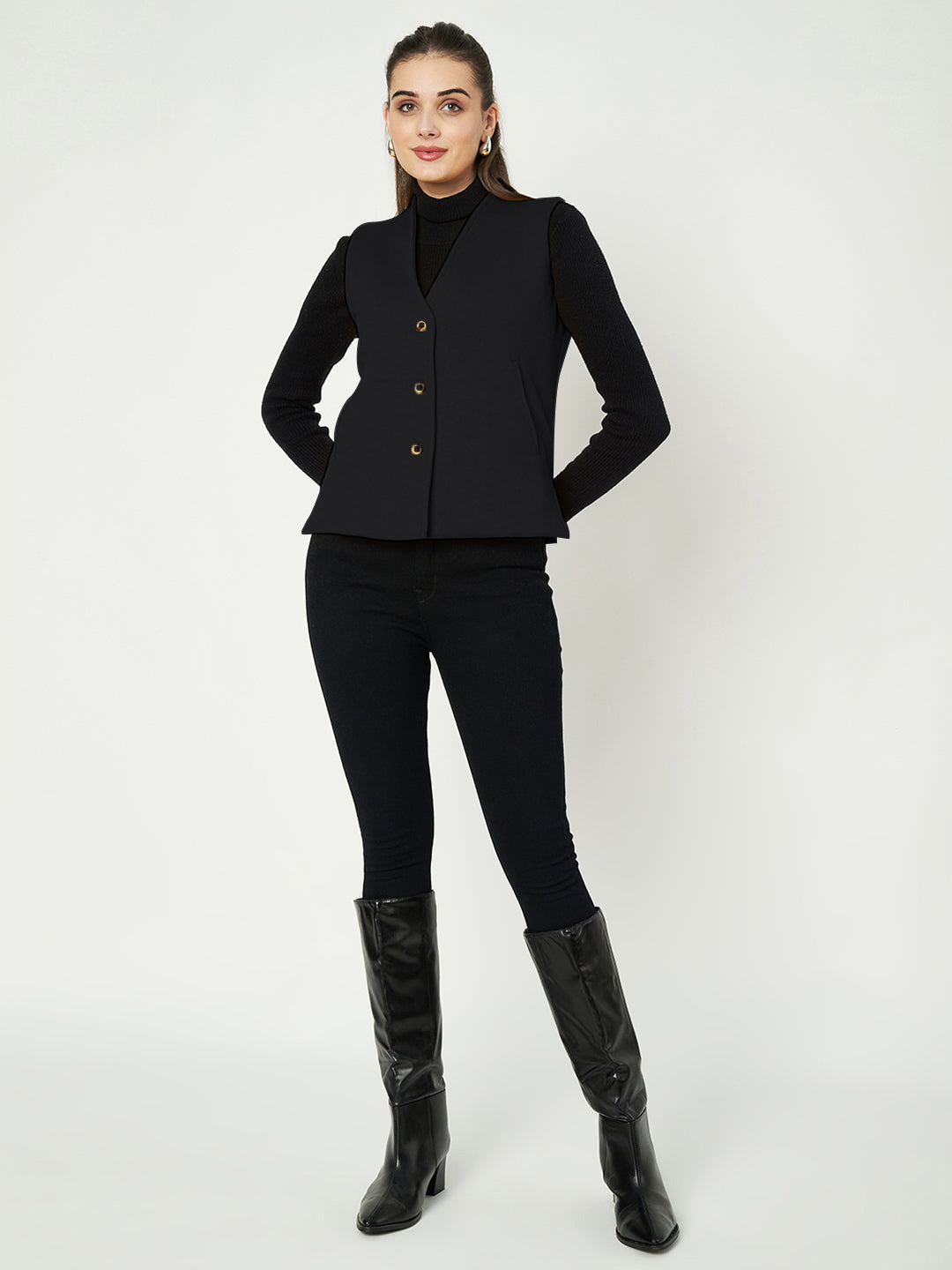 V-Neck Casual Polycotton Fleece Waistcoat with Pockets