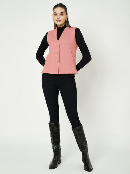 V-Neck Casual Polycotton Fleece Waistcoat with Pockets