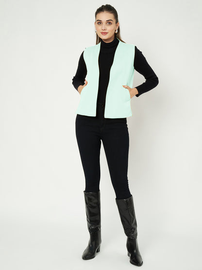 Solid Open-Front V-Neck Casual Waistcoat