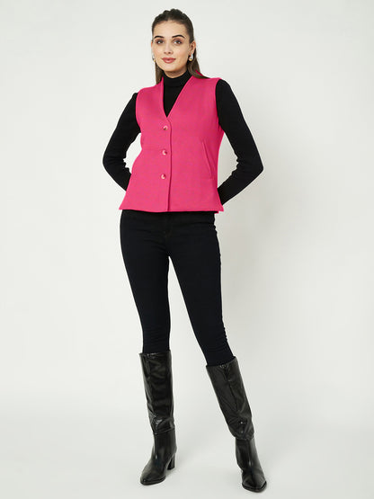 V-Neck Casual Polycotton Fleece Waistcoat with Pockets