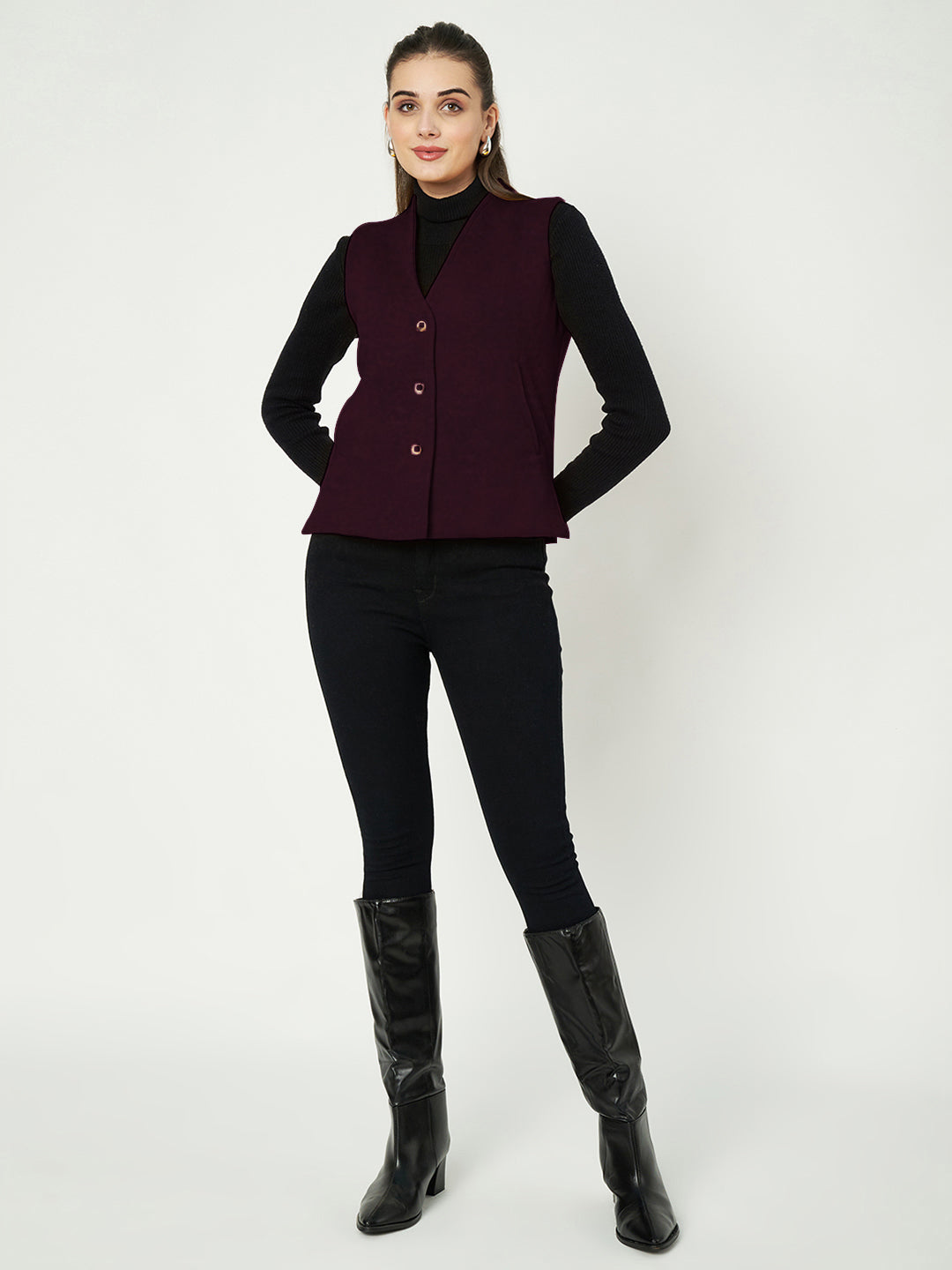 V-Neck Casual Polycotton Fleece Waistcoat with Pockets