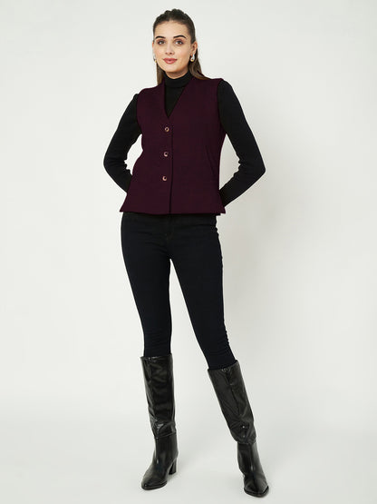 V-Neck Casual Polycotton Fleece Waistcoat with Pockets