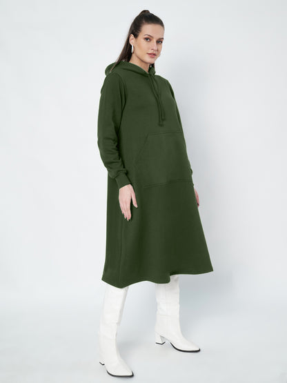 Hooded A-Line Midi Dress