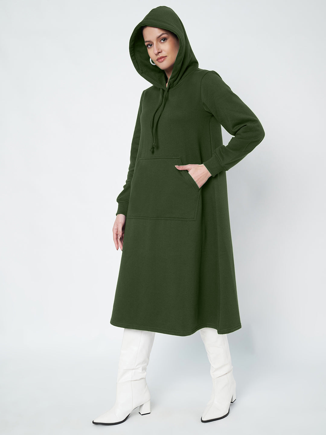 Hooded A-Line Midi Dress