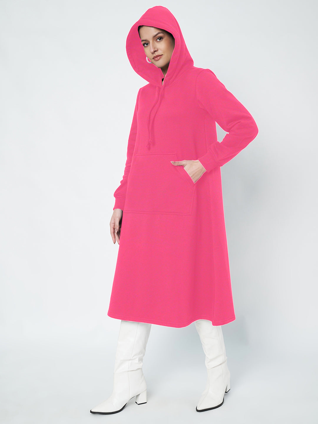 Hooded A-Line Midi Dress
