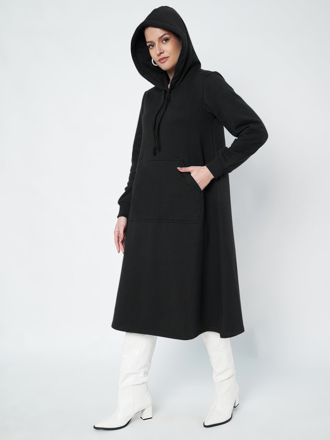 Hooded A-Line Midi Dress