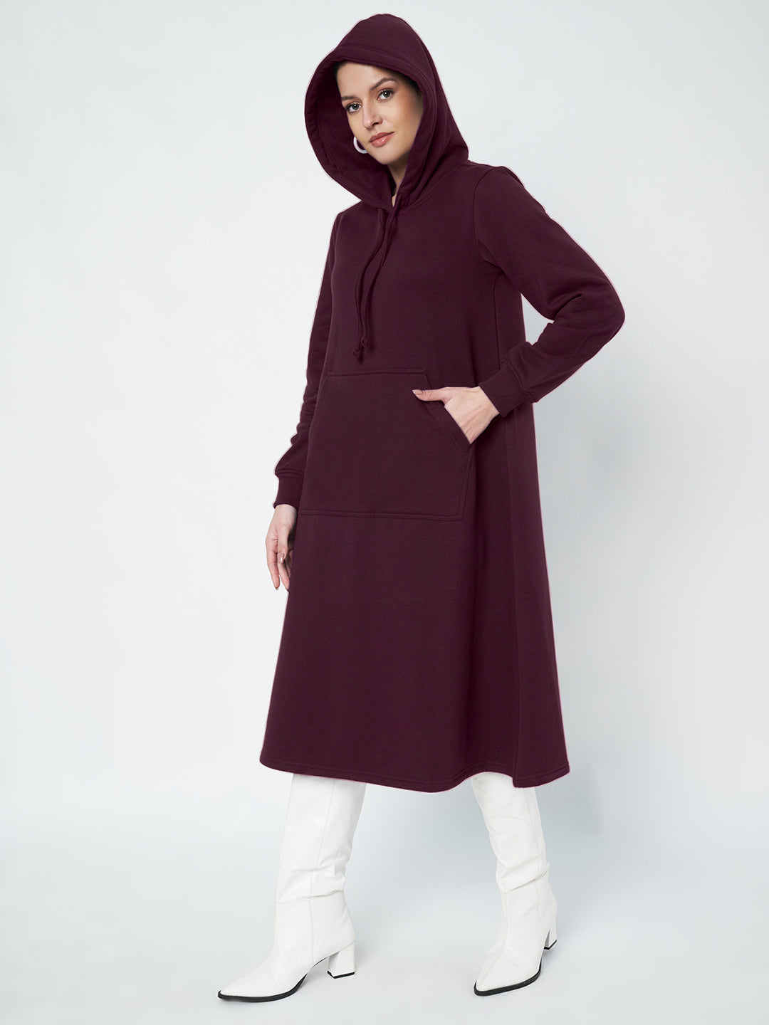 Hooded A-Line Midi Dress