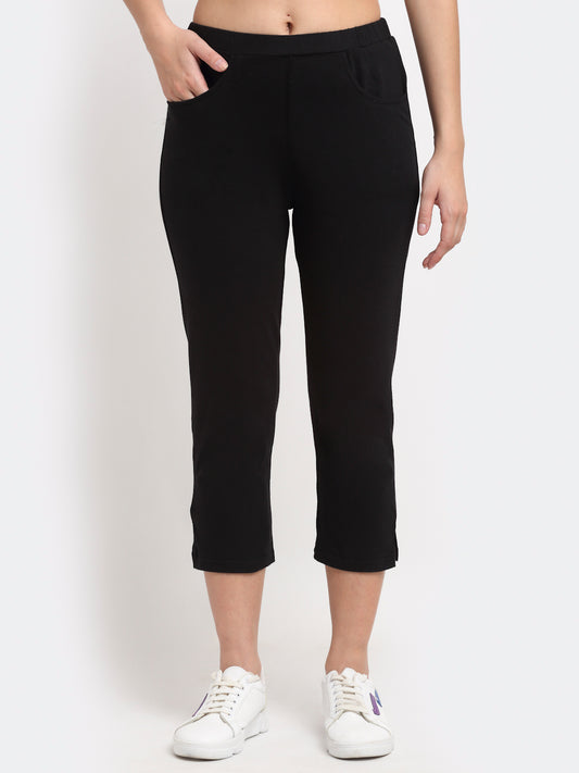 Women Solid Color Pure Cotton Capris