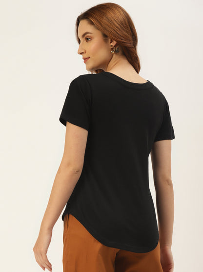 BRINNS Women Solid V-Neck Pure Cotton T-shirt