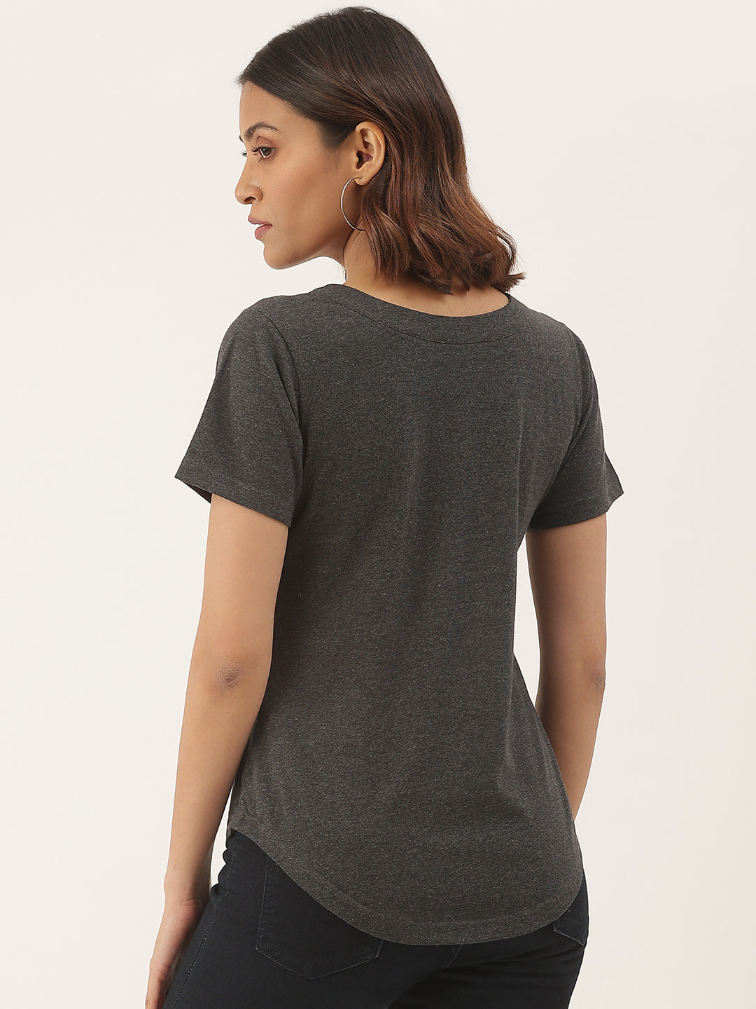 BRINNS Women Solid V-Neck Pure Cotton T-shirt