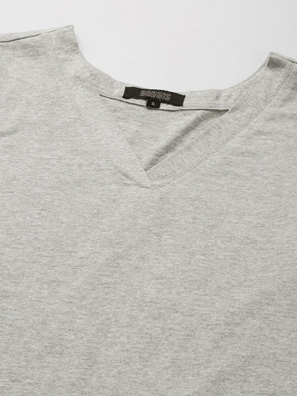 BRINNS Women Solid V-Neck Pure Cotton T-shirt