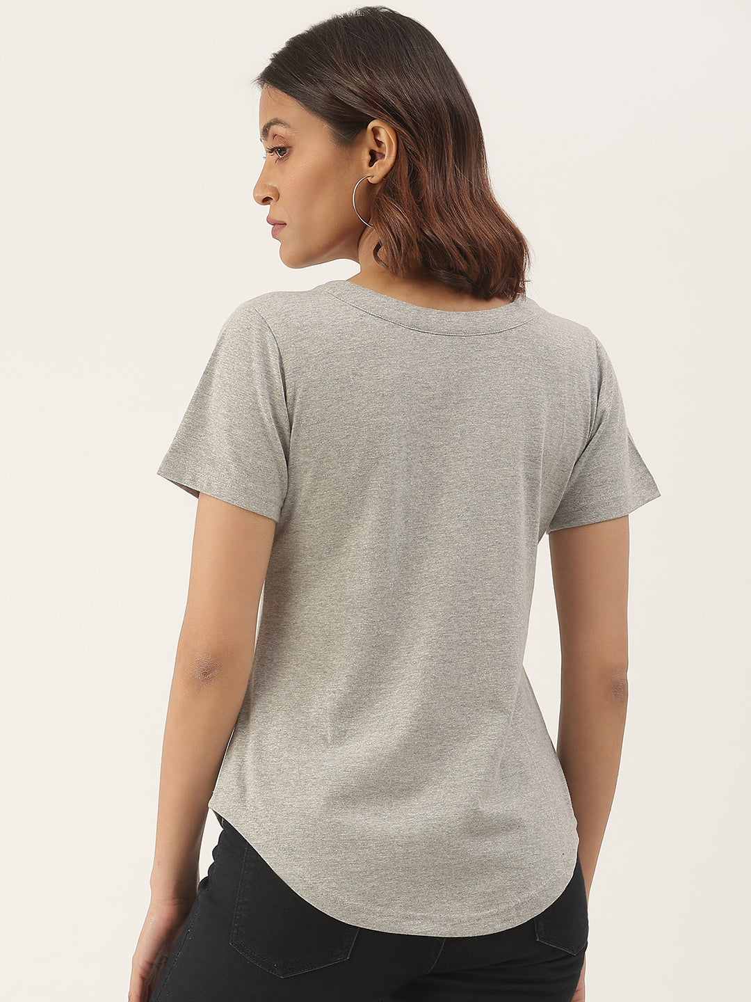 BRINNS Women Solid V-Neck Pure Cotton T-shirt
