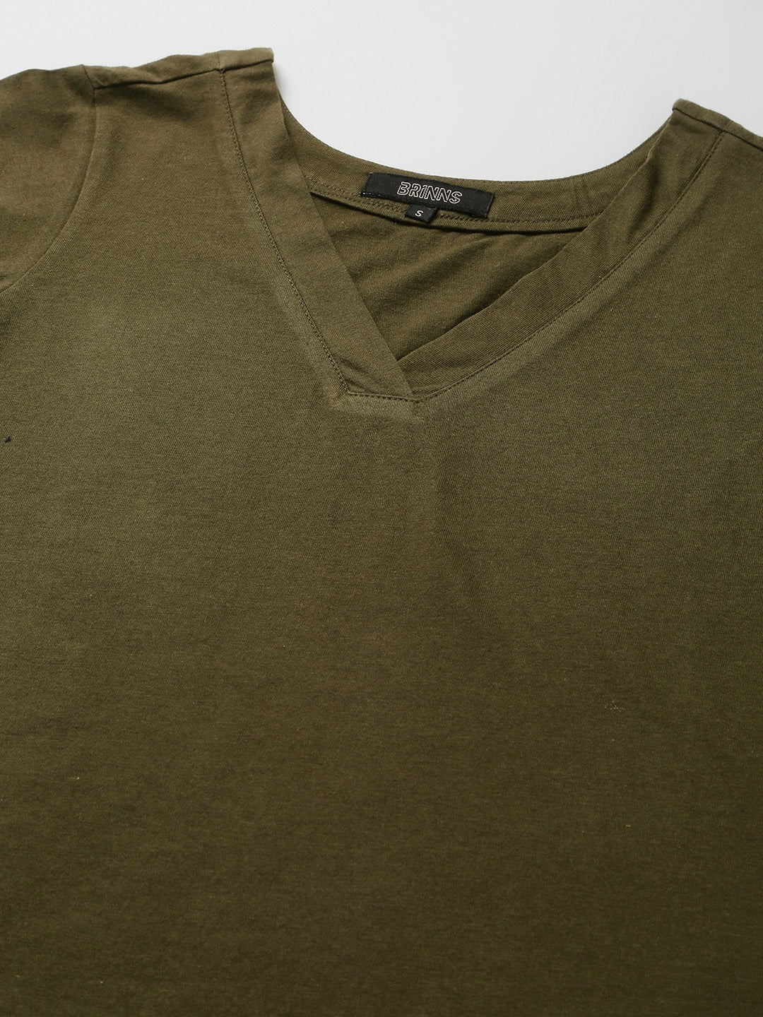 BRINNS Women Solid V-Neck Pure Cotton T-shirt