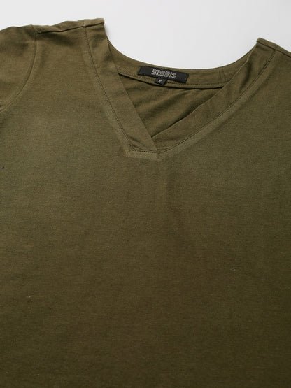 BRINNS Women Solid V-Neck Pure Cotton T-shirt