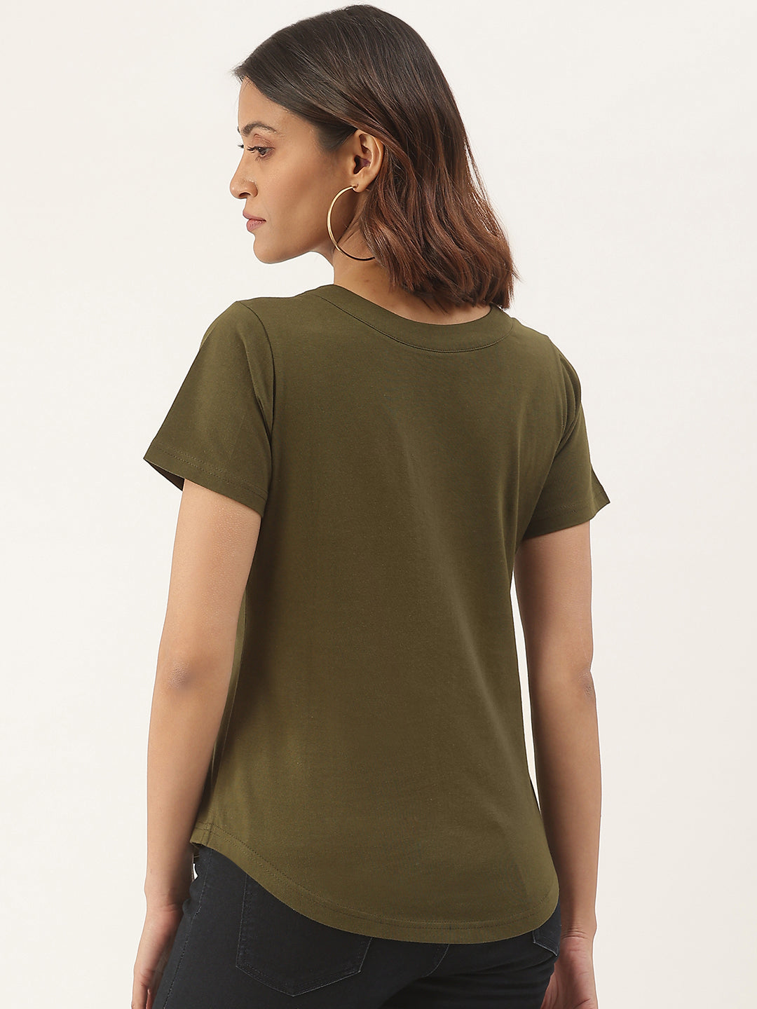 BRINNS Women Solid V-Neck Pure Cotton T-shirt
