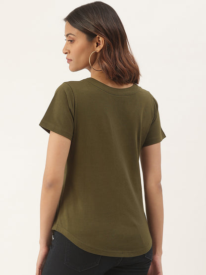 BRINNS Women Solid V-Neck Pure Cotton T-shirt
