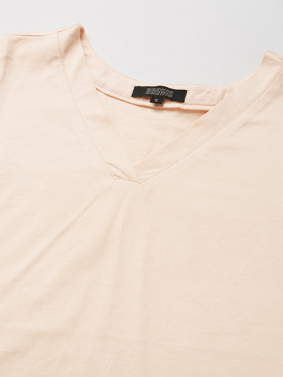 BRINNS Women Solid V-Neck Pure Cotton T-shirt