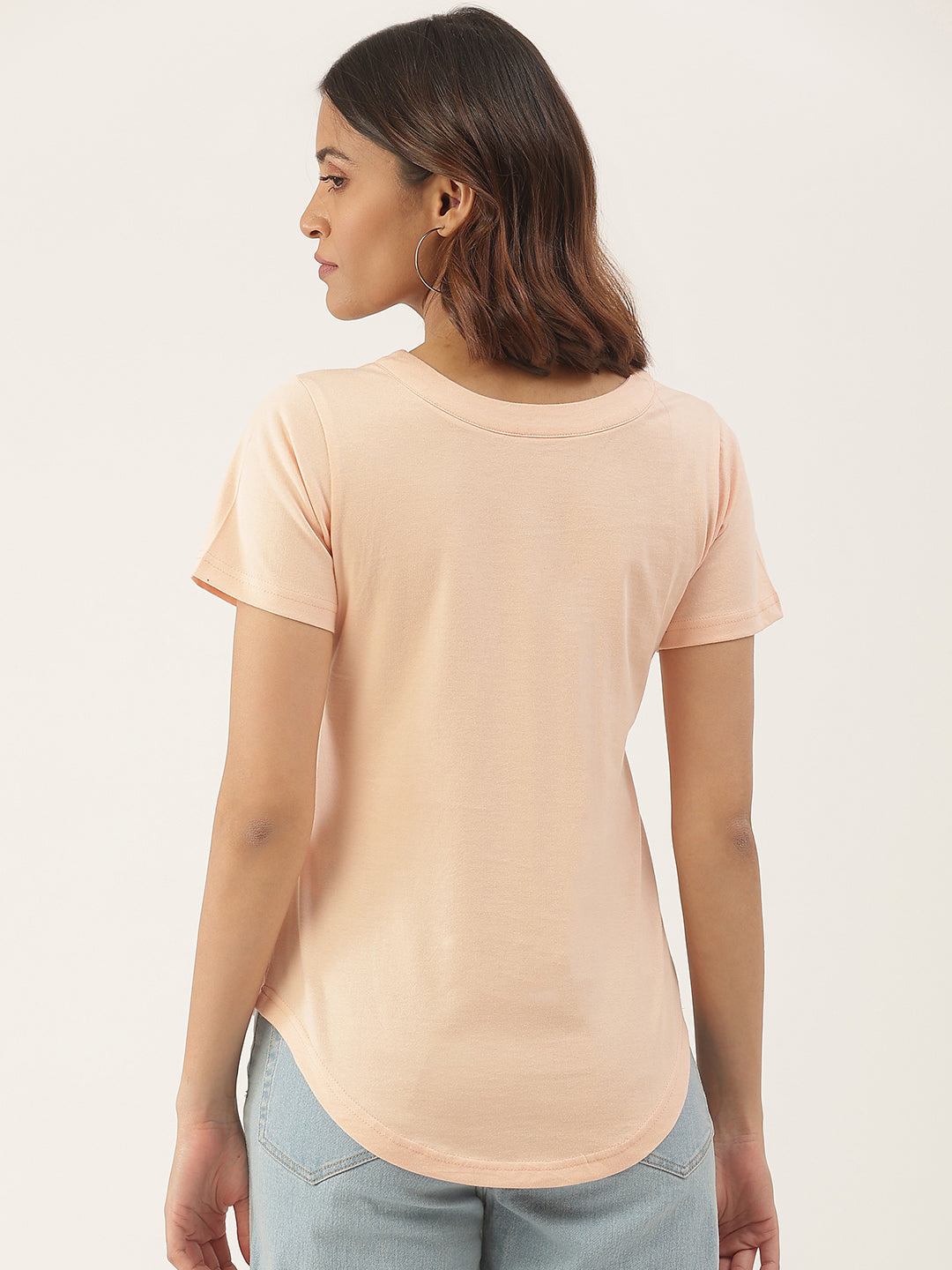 Women Solid V-Neck Pure Cotton T-shirt