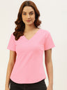 BRINNS Women Solid V-Neck Pure Cotton T-shirt