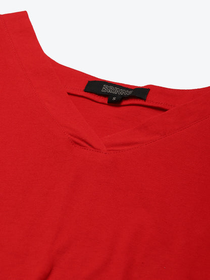 BRINNS Women Solid V-Neck Pure Cotton T-shirt