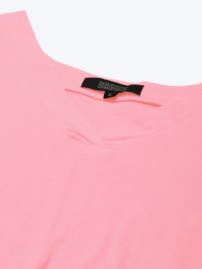 BRINNS Women Solid V-Neck Pure Cotton T-shirt