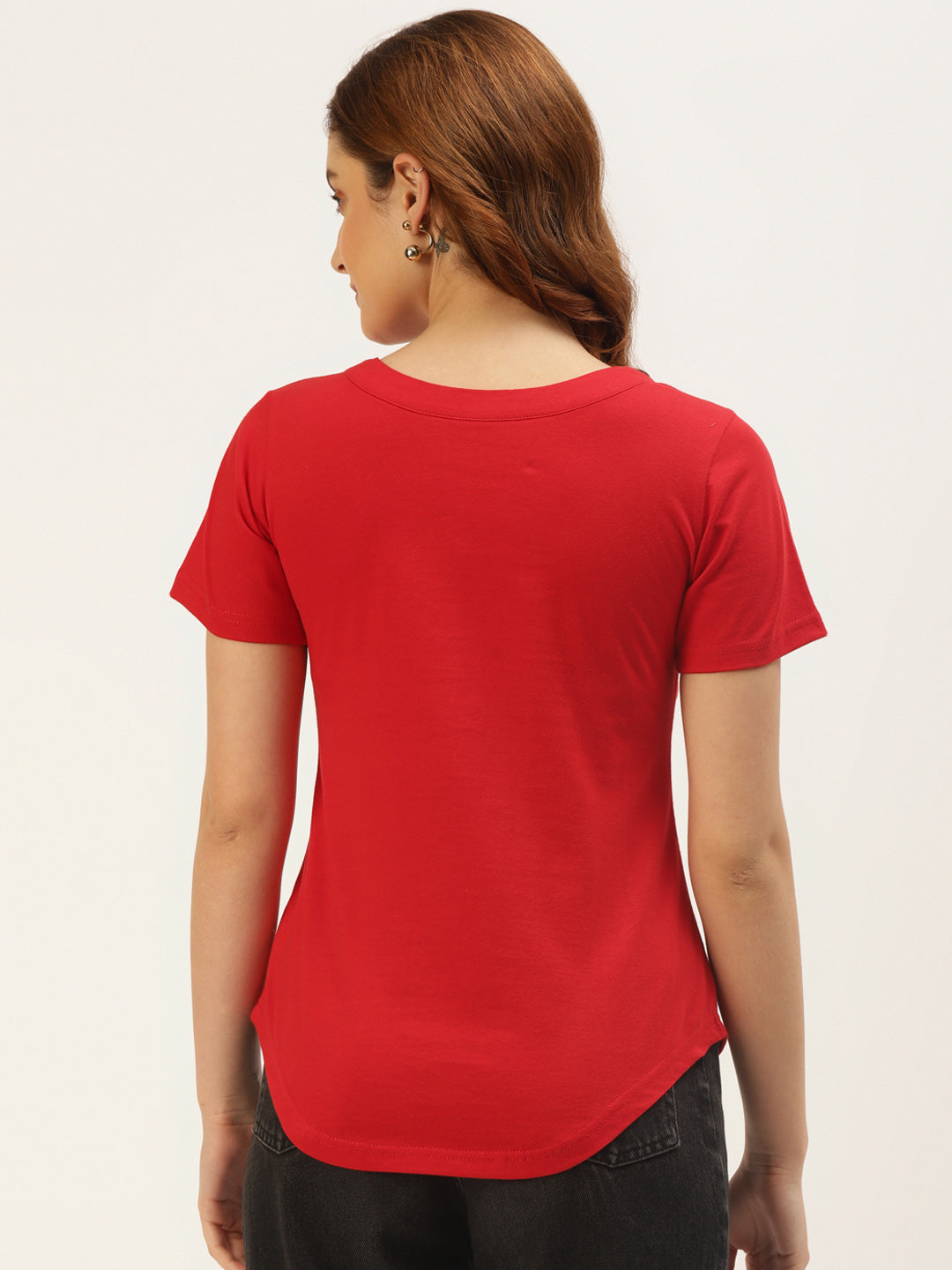 BRINNS Women Solid V-Neck Pure Cotton T-shirt