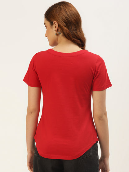 BRINNS Women Solid V-Neck Pure Cotton T-shirt