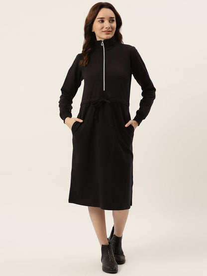 black midi jumper dress Womens Hush Black Buckle Belt Knitted Merino Wool Midi Jumper Dress L XL (US 12-18)