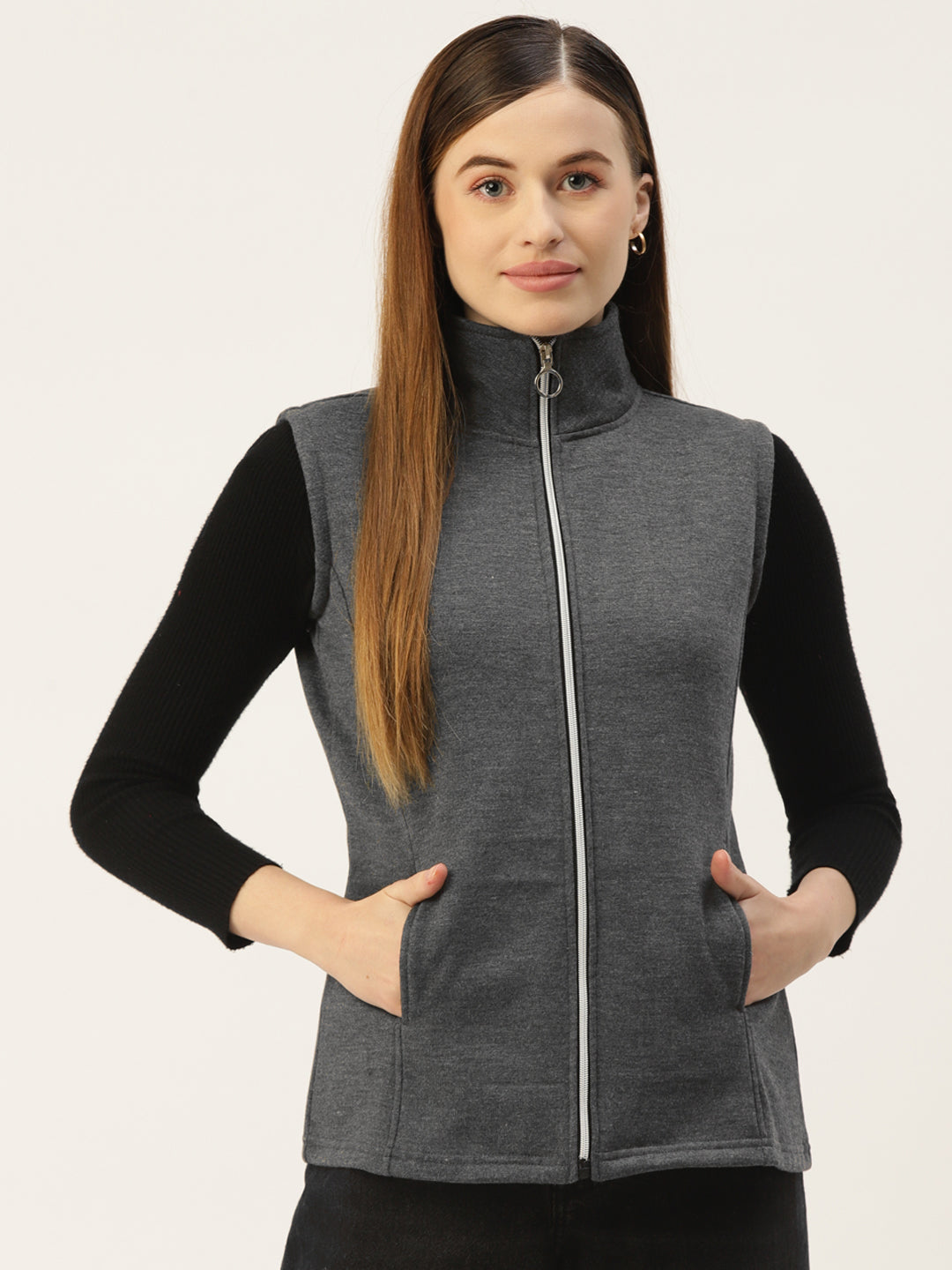 Solid Tailored Sleeveless Fleece Jacket