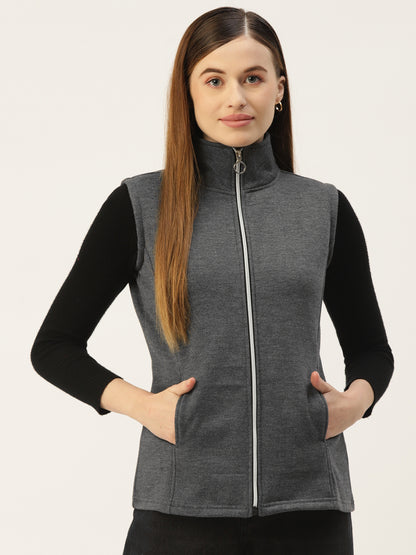 Solid Tailored Sleeveless Fleece Jacket