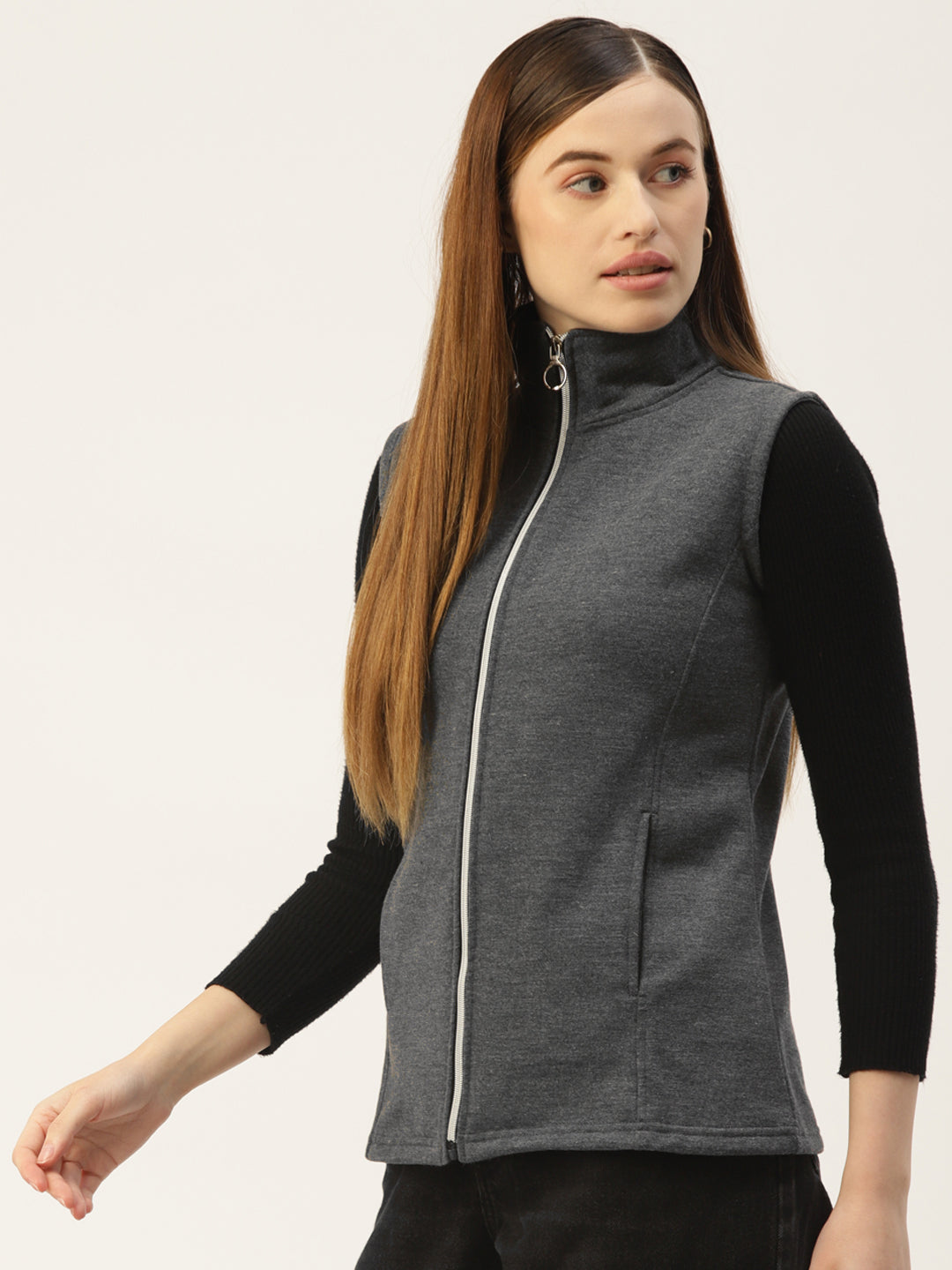 Solid Tailored Sleeveless Fleece Jacket